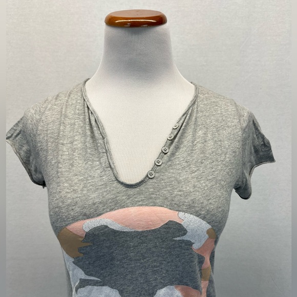 Zadig & Voltaire Gray Tunisien MC Camo Skull Cotton Short Sleeve Top Sz. XS - Picture 3 of 6